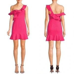 Likely‎ Dress Women's 2 Norvina Hot Pink Fushia Ruffle One Shoulder